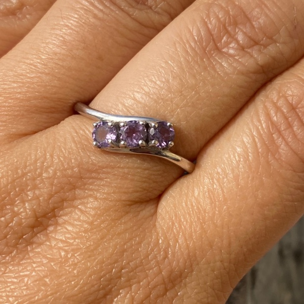 Sterling Silver 3 Amethyst Stone CZ Ring